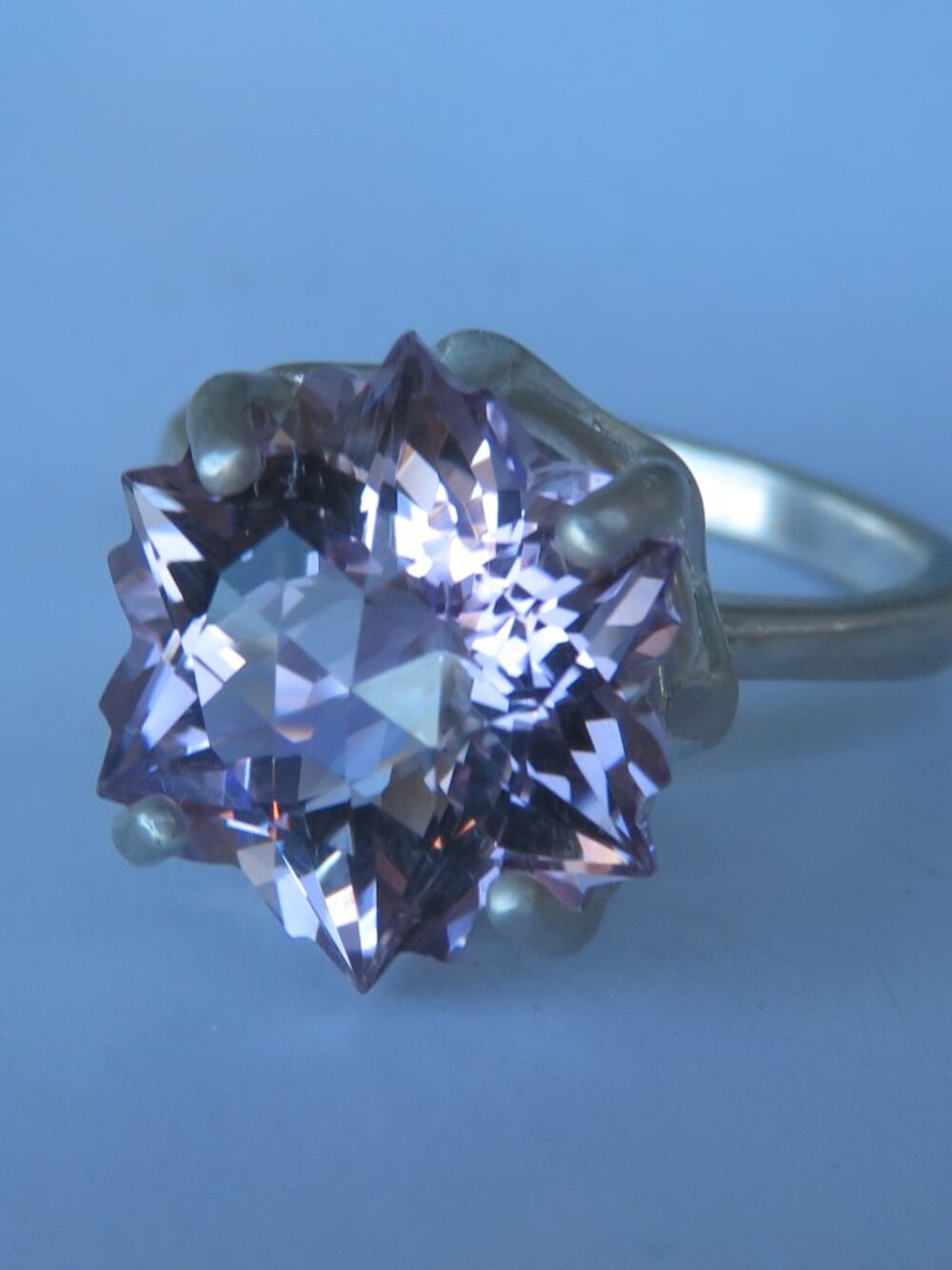 Faceted Snowflake/Star Natural Ametrine Sterling Silver Ring, 6.05ct. Size 6.75